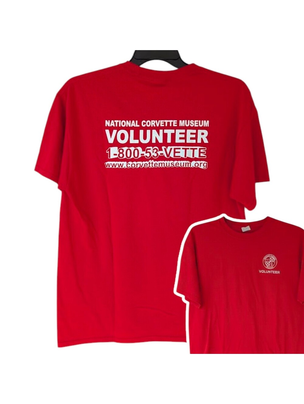 Vintage Y2K National Corvette Museum Volunteer Shirt Large L Red Chevy Promo Tee